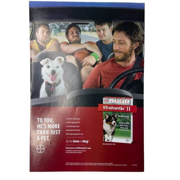 2015 Advantix II Dog Flea Tick Treatment Ad Print Full Page Men u Car White Dog - Picture 1 of 6